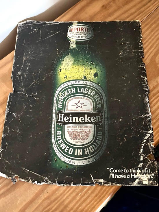 Heineken Other - 💥 VTG 1986 Heineken Green Bottle Beer Distressed Print